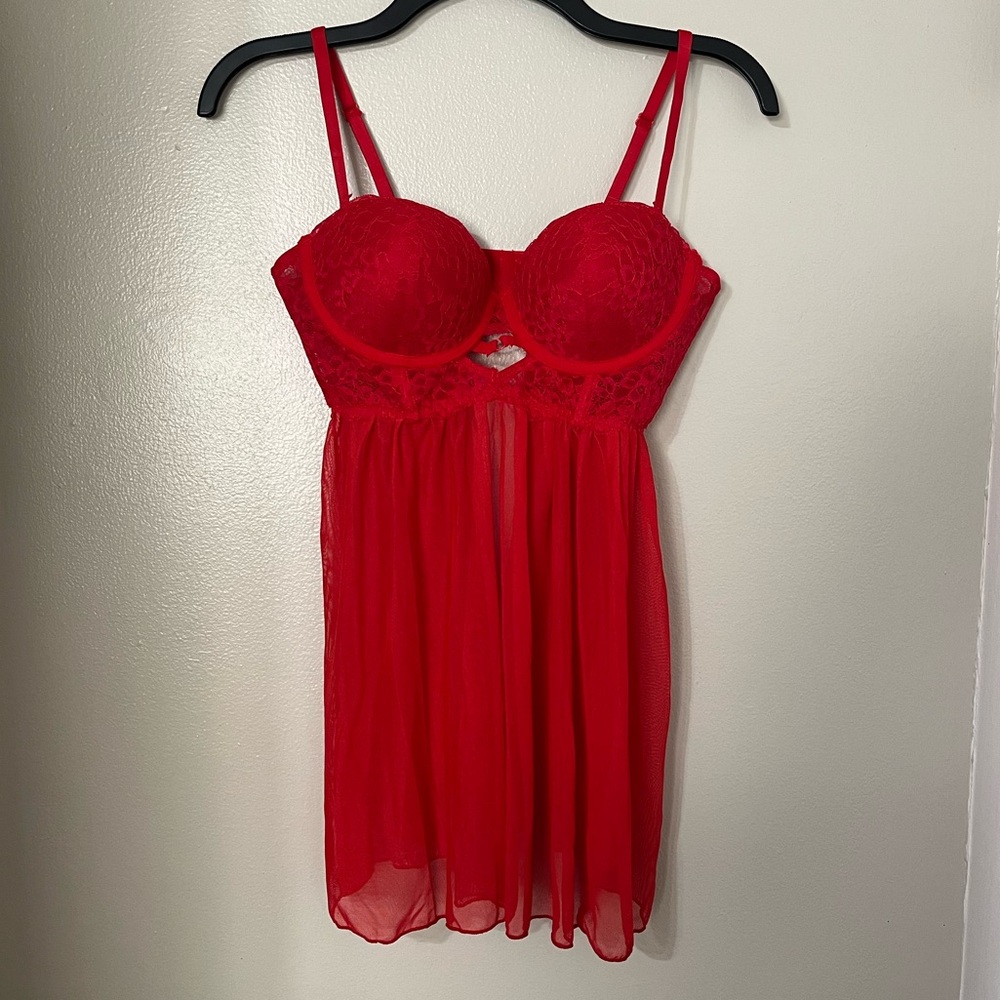 Boutique (NWOT) 2-Piece Red Babydoll Teddy Lingerie Matching Set with Panty